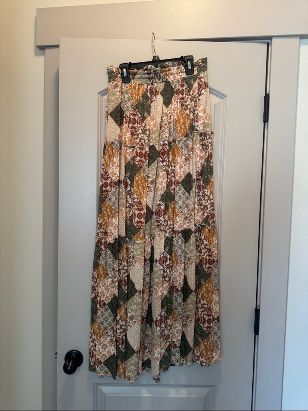 bohme small Patchwork Tiered Maxi Skirt in Green, Mustard, Rust, Cream - Picture 5 of 5